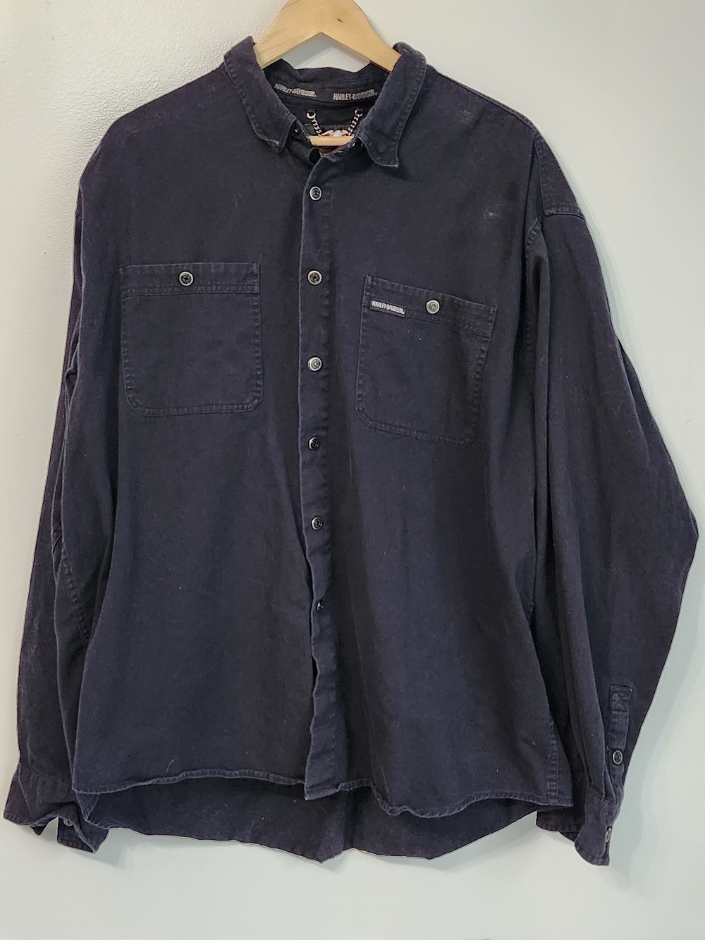 VTG Harley Davidson Men 2XL Black Mechanic Snap Button-down Long Sleeve Shirt